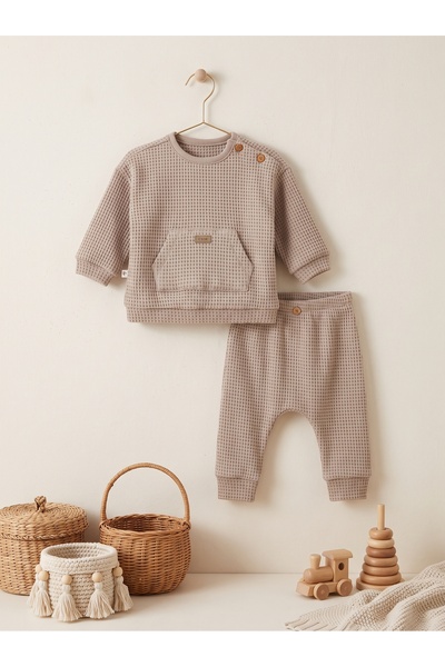 Caramell Baby Boy Set with Pockets and Buttons on the Shoulder, Flexible Cott...