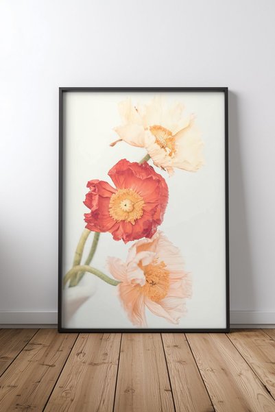 KEYFHOME Poster de pictură MDF cu cadru negru Poppies, cadou pentru decorarea...