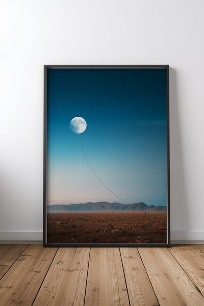 KEYFHOME Agățând luna Poster cu tablou MDF cu ramă neagră Cadou pentru decora...