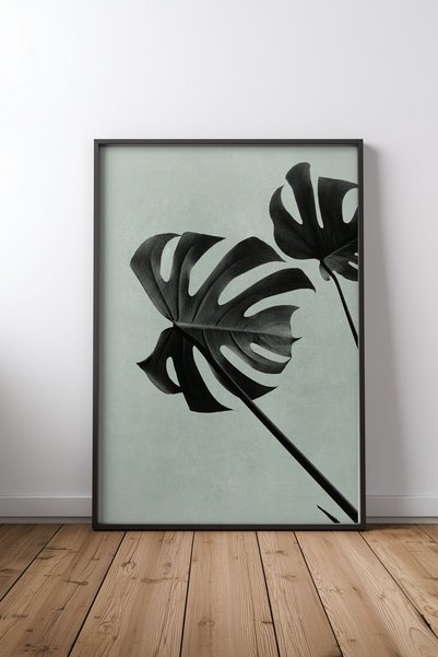 KEYFHOME Monstera Teal 09 Αφίσα ζωγραφικής σε MDF με μαύρο πλαίσιο Δώρο διακό...