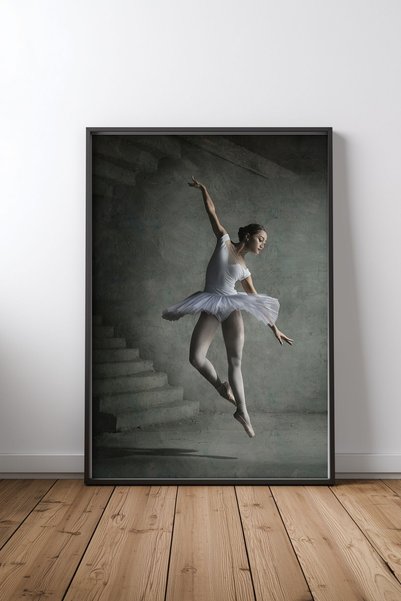 KEYFHOME Ballerina Black Framed Mdf Table Poster Living Room Wall Decor Gift