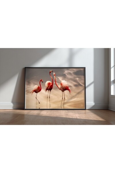 KEYFHOME Flamingo pe cer, tablou MDF cu ramă neagră, poster, decor de perete ...