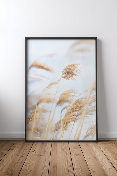 KEYFHOME Iarbă Reed și cer Siyah Çerçeveli MDF Tablou Poster Salon Decor de p...