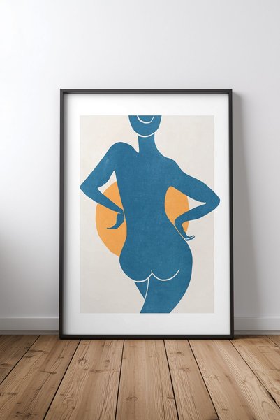 KEYFHOME Blue Woman Poster de pictură pe MDF cu ramă neagră, cadou pentru dec...