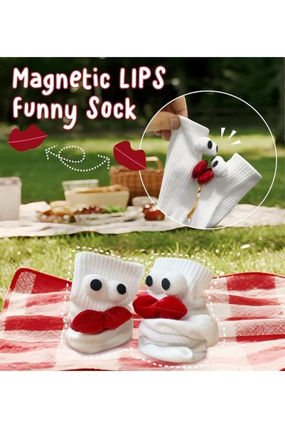 KOWVOWZ 2 Pairs Funny Socks for Couples, Magnetic Kissing Funny Socks, Unisex Mid-Tube Couple Sock, Novelty