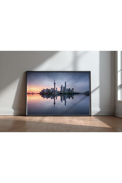 KEYFHOME Good Morning Shanghai Black Framed Mdf Table Poster Living Room Wall...