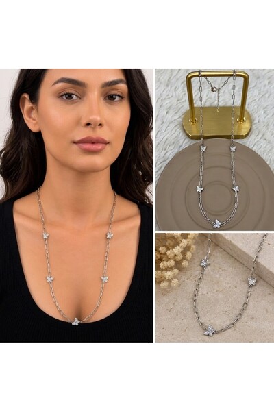 FM 💎   Premium Shiny and Stylish Butterfly Model Detailed Women's Steel Necklace (45 cm)