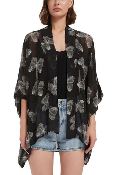 MAXFIM Women's Loose Print Sheer Chiffon Kimono Beach Swim Cover up Cardigan ...