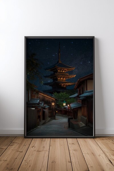 KEYFHOME Kyoto Night Μαύρο Πλαίσιο MDF Πίνακας Αφίσα Σαλόνι Διακόσμηση Τοίχου...