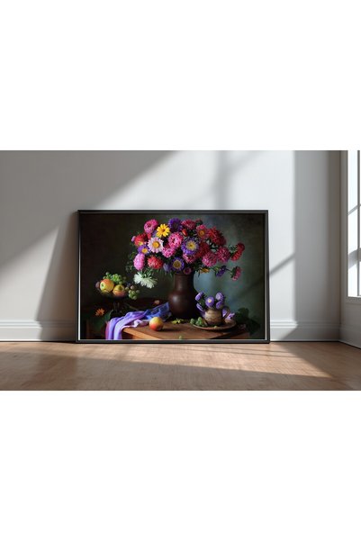 KEYFHOME Buchet anual de asteri cu ramă neagră, tablou MDF, poster, decor de ...