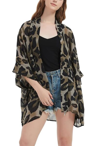 MAXFIM Women's Loose Print Sheer Chiffon Kimono Beach Swim Cover up Cardigan ...
