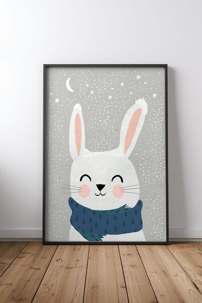 KEYFHOME Snow Bunny Μαύρο Πλαίσιο MDF Πίνακας Αφίσα Σαλόνι Διακόσμηση Τοίχου ...