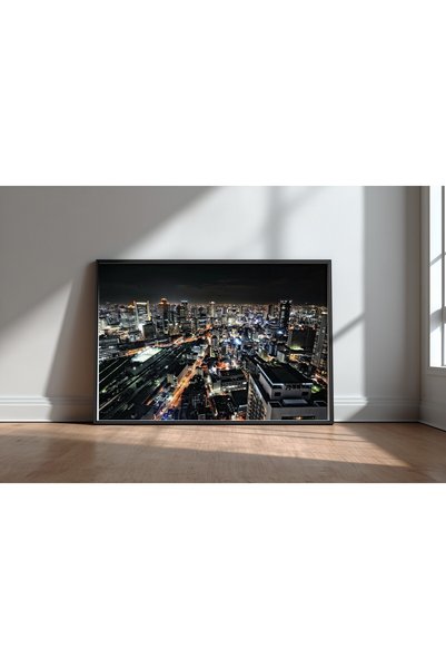 KEYFHOME Vedere de noapte Osaka Cadru negru MDF Tablou Poster Decor de perete...