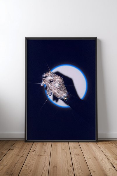 KEYFHOME Glitter Hand Black Framed MDF Painting Poster Σαλόνι Διακόσμηση Τοίχ...