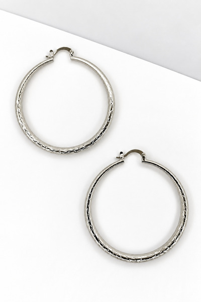 ÖZÇTAKI Steel Silver Design Hoop Earrings 316L Stainless Steel Women's Earrin...