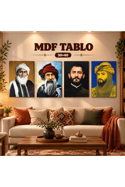 ZERYA Tablouri din lemn MDF cu personalități kurde: Qazi Muhammed – Șeicul Sa...