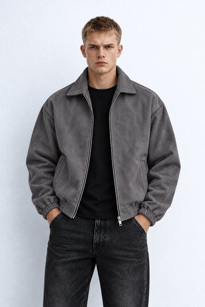 Sobce Erkek Oversize Süet Premium Fermuarlı Ceket
