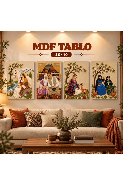 ZERYA Set de postere decorative retro pentru perete, cu design din lemn MDF ș...