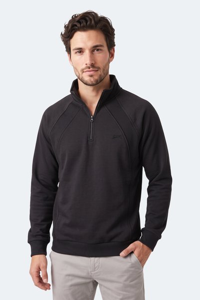 Slazenger Mavon I Men's Stand Collar Zippered Black Sweatshirt