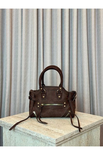 Remy Bags Kahve Kadın Süet Dokulu Zımbalı Ve Püsküllü Biker Model Omuz Ve El ...