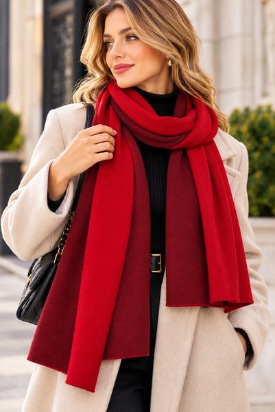 comerciante Women's Double-Sided Knitwear Scarf Burgundy Red Soft Textured Lo...