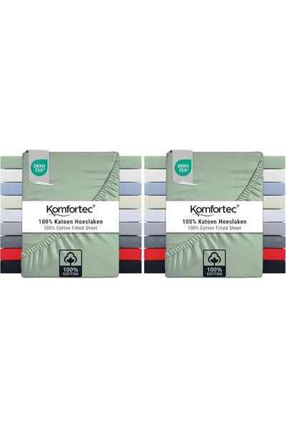 Komfortec ملاءة سرير جيرسي مقاس 140 × 200 سم، 100% قطن، لون أخضر