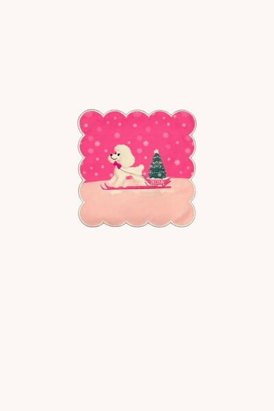 decofav Winter Collection Poodle and Sled Embroidered Cocktail Napkin 1 Piece
