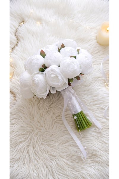Massaltay Buchet de mireasă cu bujori albi – Buchet de mireasă cu detalii de ...