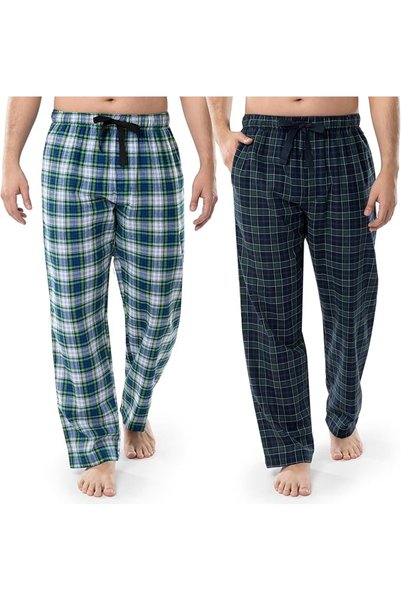 Fruit of the loom بنطلون بيجامة منسوج للرجال بنقشة كاروهات كحلية/خضراء، مقاس XL