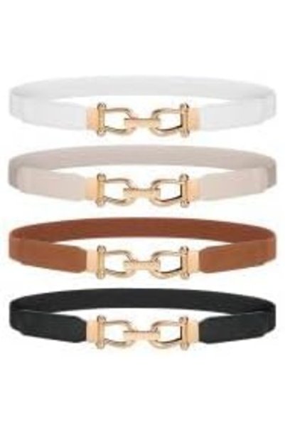 Yelajoy Women Skinny Belt for Dresses Retro Stretch Waist Belt with Gold Buckle Set of 4