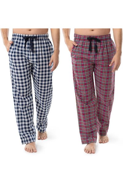 Fruit of the loom بنطلون بيجامة رجالي منسوج للنوم، أزرق مخطط/أحمر، مقاس M