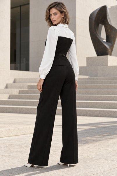 Valeria Butik Perfect Match! Women's Black and White Buttoned Belt Detailed B...