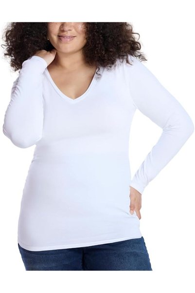 Motherhood Maternity تي شيرت نسائي بأكمام طويلة وياقة على شكل V مع تجعيدات جا...