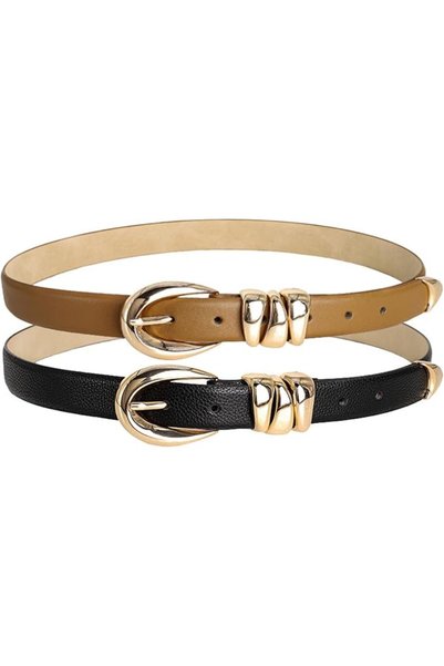 GENERAL 2 Pack Women's Skinny Leather Belt with Gold Buckle, for Jeans Pants ...