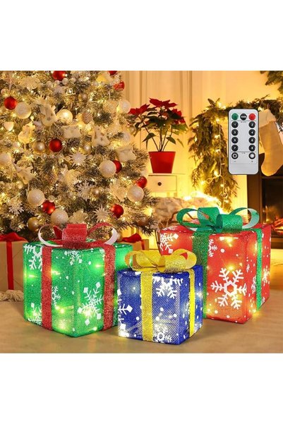 MOODEEY Christmas Lighted Gift Boxes Set of 3, Light Up Gift Box for Christma...