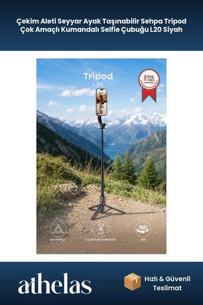 Athelas Çekim Aleti Seyyar Ayak Taşınabilir Sehpa Tripod Çok Amaçlı Kumandalı Selfie Çubuğu L20 Siyah