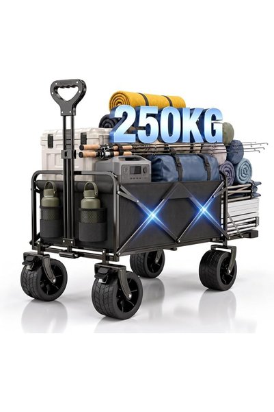 Pomefar Foldable Wagon Trolley Cart, 250 kg Load Capacity with Adjustable Han...
