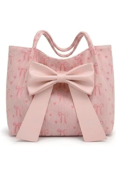GENERAL Tazweeq Canvas Tote Bag with Bow, Large Capacity, Pink, 1 Pack