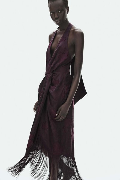 H&M Fringed jacquard-weave dress