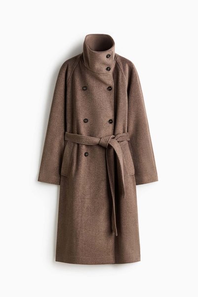 H&M Tie-belt funnel-collar coat