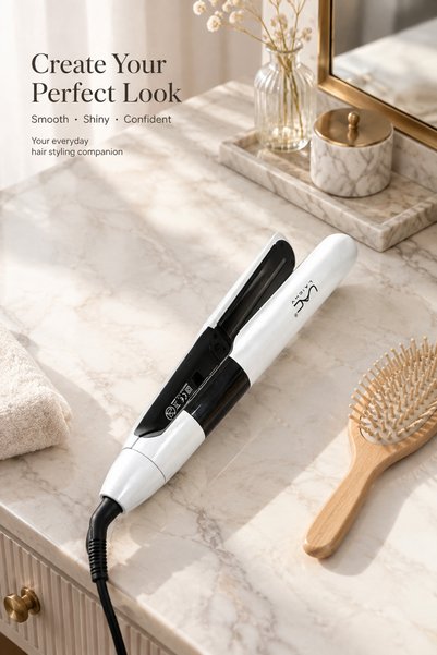 LAC Travel Hair Straightener, Black White Ceramic Flat Iron, Quick Heat Styling Tool for Thick & Fine Hair