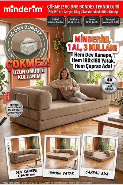 Minderim Eko Kanepe Yataklı Modüler Yer Koltuğu 50 DNS Bondex Katlanır Çift K...