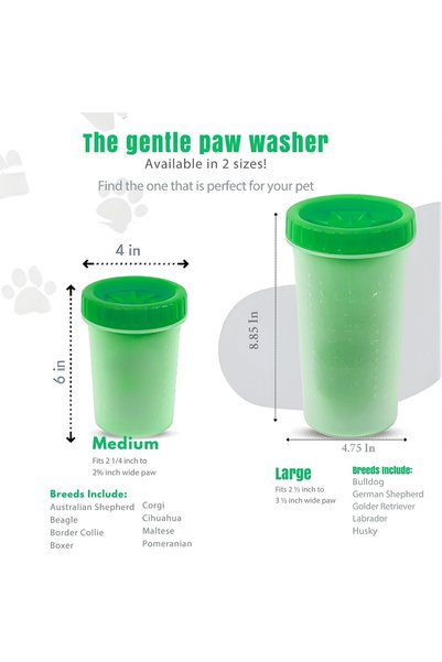 StarDotHash Portable Pet Paw Cleaner with 360° Soft Silicone Bristles, Natural Shampoo and PVC Towel, for Dogs and Cats, Small and Medium Sizes, Available in Pink, Blue, Green (Green, large)