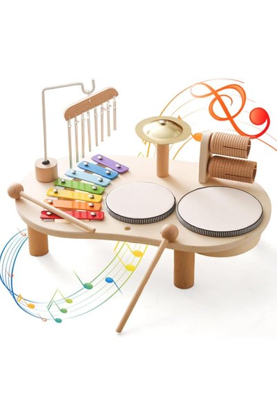 Generic Kids Drum Set for Kids Musical Instruments, 7 in 1 Baby Wooden Multif...