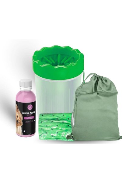 StarDotHash Portable Pet Paw Cleaner with 360° Soft Silicone Bristles, Natural Shampoo and PVC Towel, for Dogs and Cats, Small and Medium Sizes, Available in Pink, Blue, Green (Green, large)