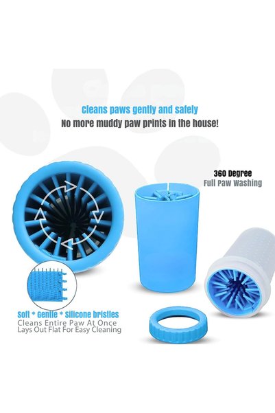 StarDotHash Portable Pet Paw Cleaner with 360° Soft Silicone Bristles, Natural Shampoo and PVC Towel, for Dogs and Cats, Small and Medium Sizes, Available in Pink, Blue, Green (Blue, Medium)