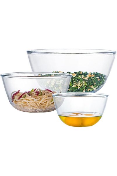 Generic طقم أوعية زجاجية للخلط مكون من 3 قطع للمطبخ، مجموعة أوعية من الزجاج ا...