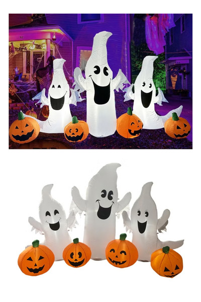 TAPIT 7Ft Long Halloween Inflatables Ghost with Pumpkins Decorations, LED Lig...
