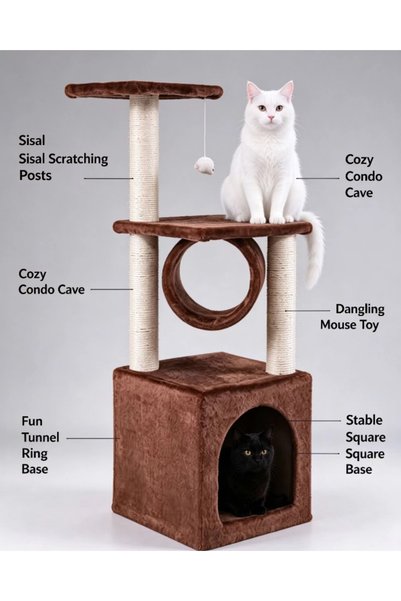 Generic Brand Cat Tree Tower with Sisal Scratching Posts, 3-Tier Indoor Cat A...