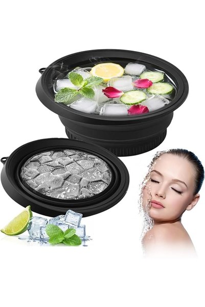 Andgogo Facial Ice Bath Bowl with Built-In Ice Cube Tray,Collapsible Silicone...